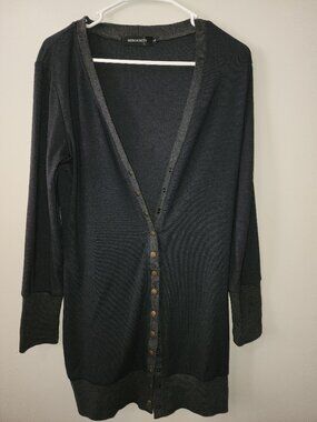 MEROKEETY Dark Gray Long Snap Button Cardigan Size Large